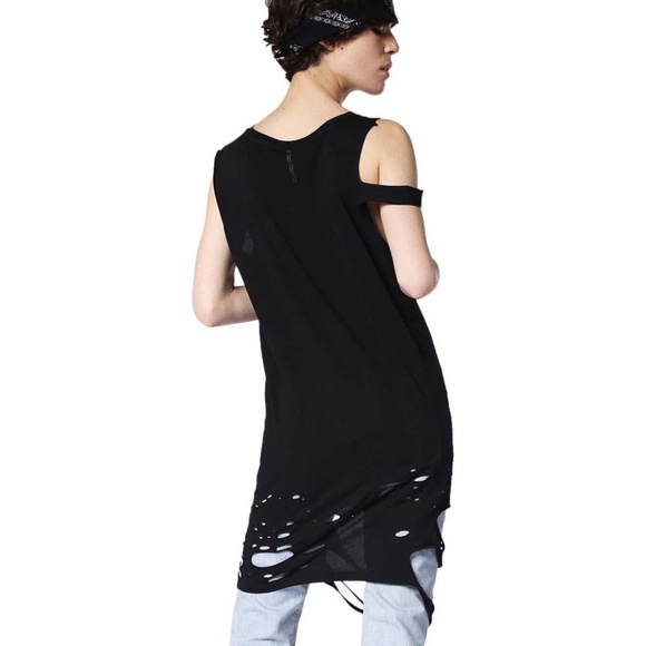 NWT Diesel T-Shane Destroyed Long T-shirt Black XS - Picture 2 of 3